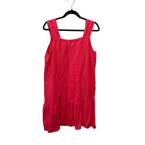 Loft Womens Sz L Linen Blend Ruffle Hem Shift Dress Coral Beachy Coastal Resort
